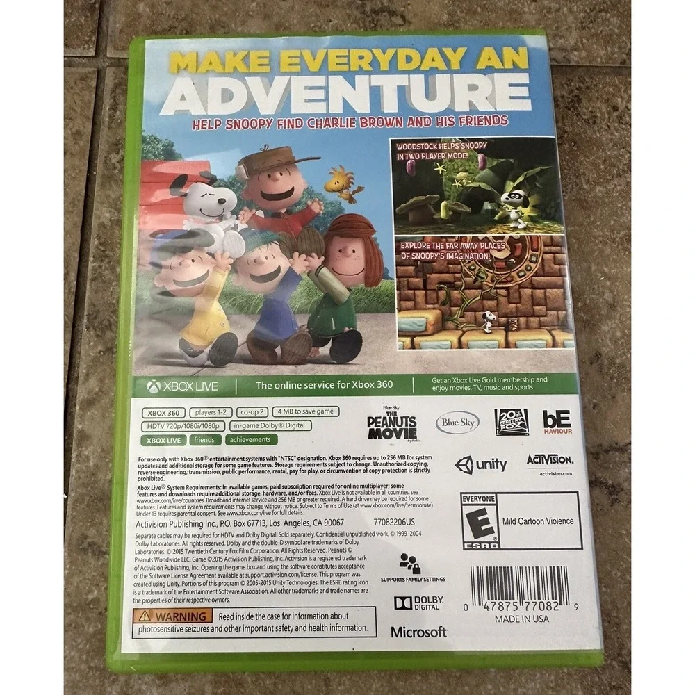 XBOX 360 Peanuts Movie Snoopy's Grand Adventure Video Game